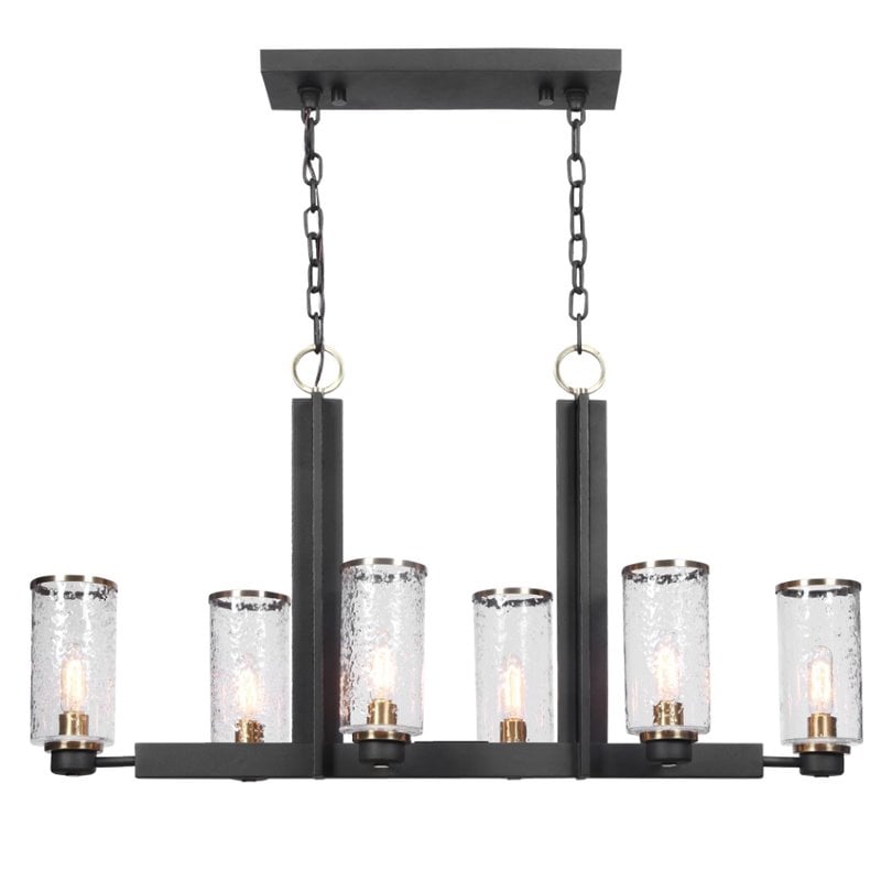 Uttermost Jarsdel 6-Light Farmhouse Steel and Glass Island Light in Sanded Black
