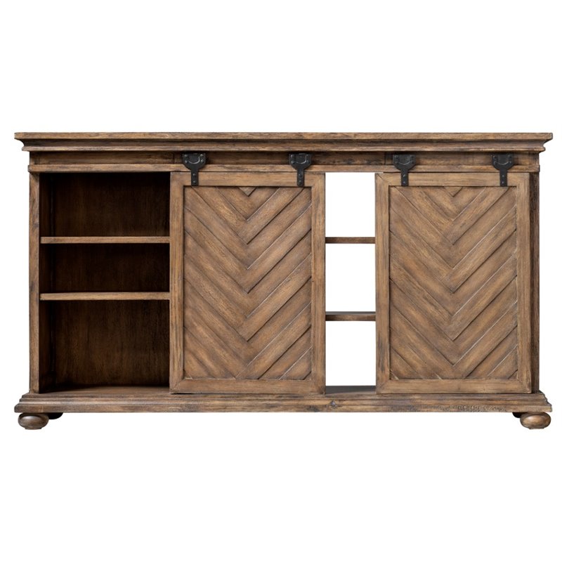Uttermost Primalia MDF Wood Barn Door Media Console in Antique Honey