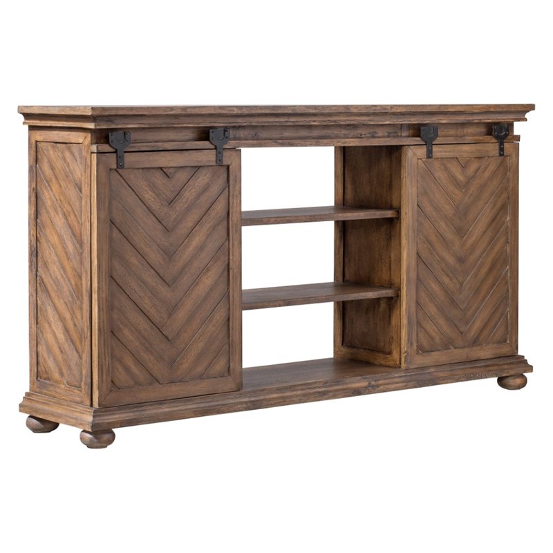 Uttermost Primalia MDF Wood Barn Door Media Console in Antique Honey