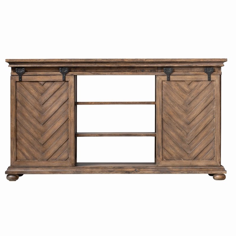 Uttermost Primalia MDF Wood Barn Door Media Console in Antique Honey