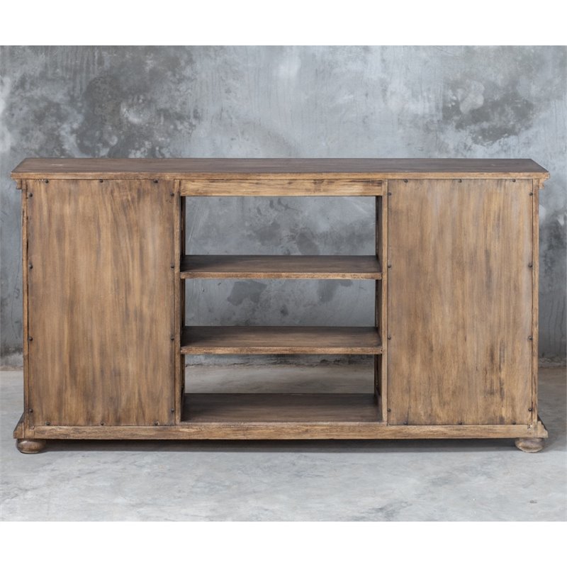 Uttermost Primalia MDF Wood Barn Door Media Console in Antique Honey