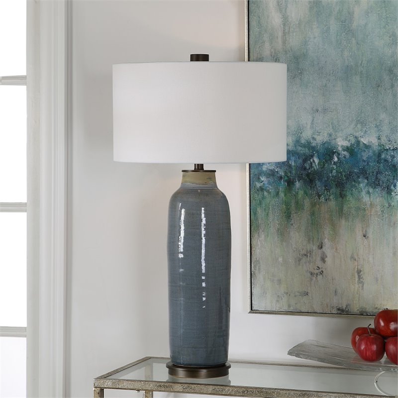 Uttermost Vicente Contemporary Steel and Fabric Table Lamp in Slate Blue