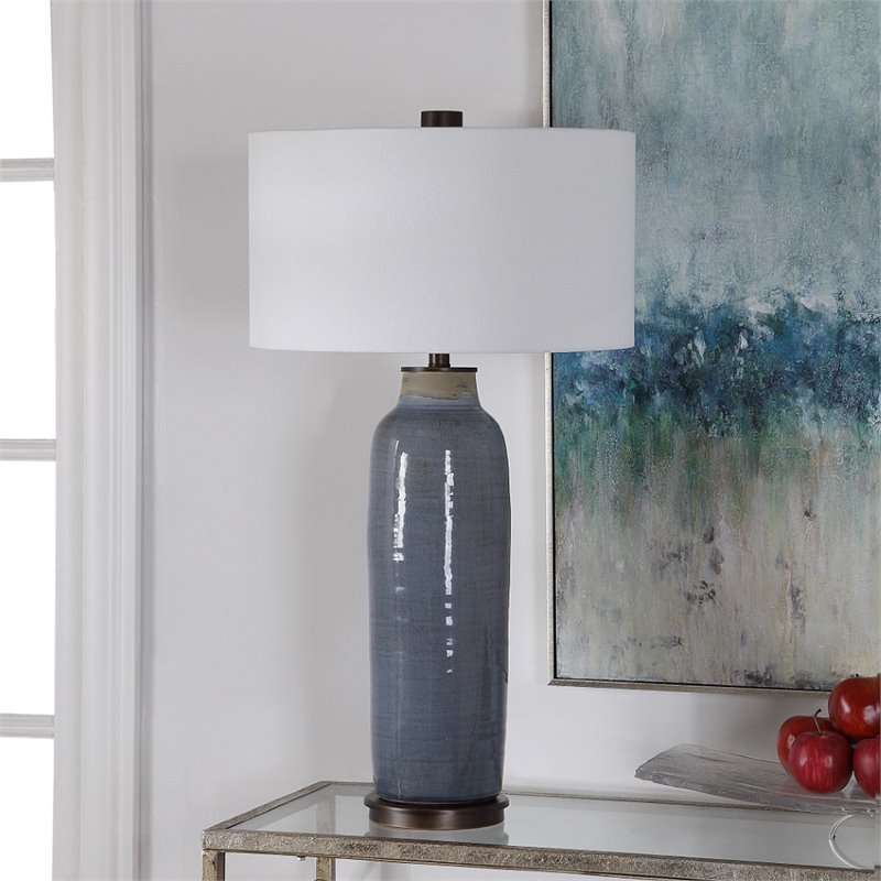 Uttermost Vicente Contemporary Steel and Fabric Table Lamp in Slate Blue