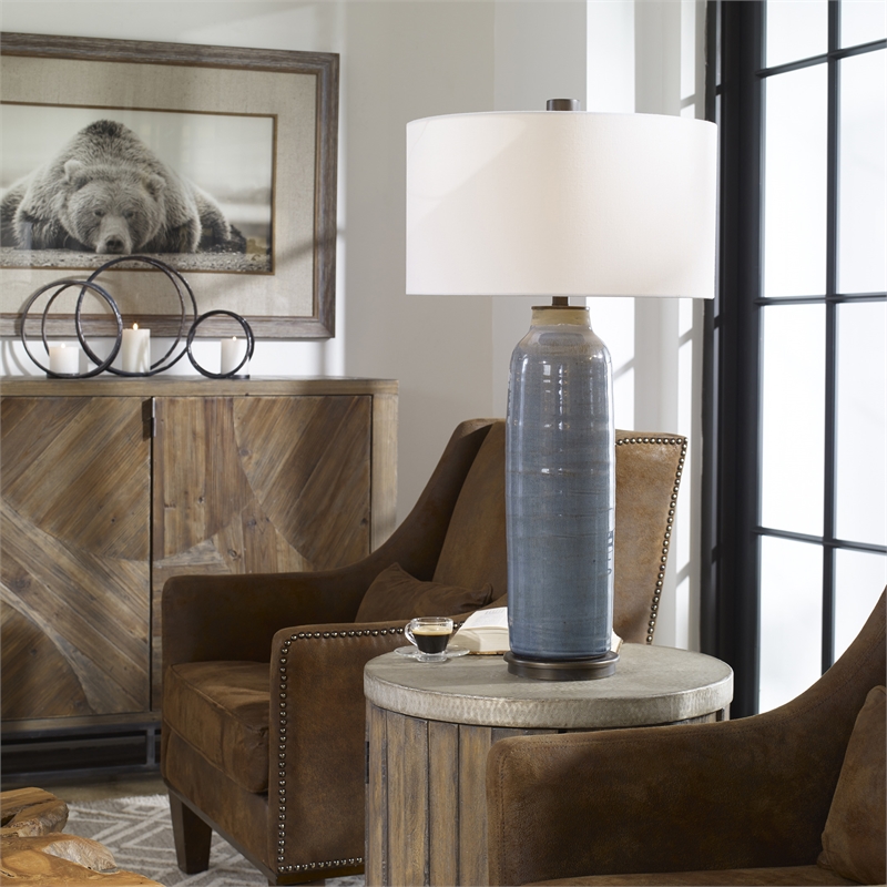 Uttermost Vicente Contemporary Steel and Fabric Table Lamp in Slate Blue