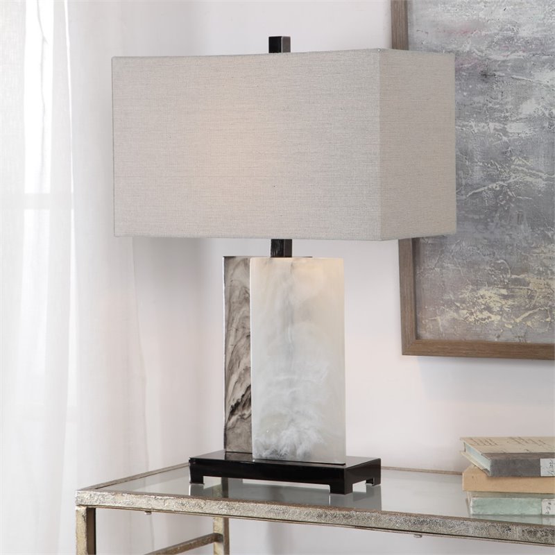 Uttermost Vanda Modern Steel Resin and Fabric Table Lamp in White/Gray/Nickel