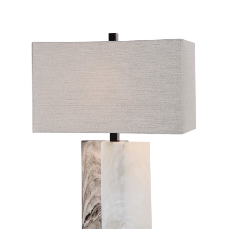 Uttermost Vanda Modern Steel Resin and Fabric Table Lamp in White/Gray/Nickel