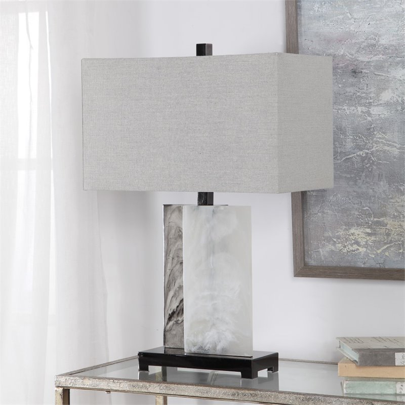 Uttermost Vanda Modern Steel Resin and Fabric Table Lamp in White/Gray/Nickel