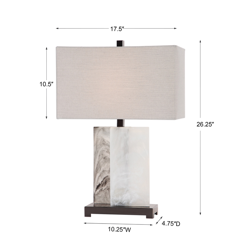 Uttermost Vanda Modern Steel Resin and Fabric Table Lamp in White/Gray/Nickel