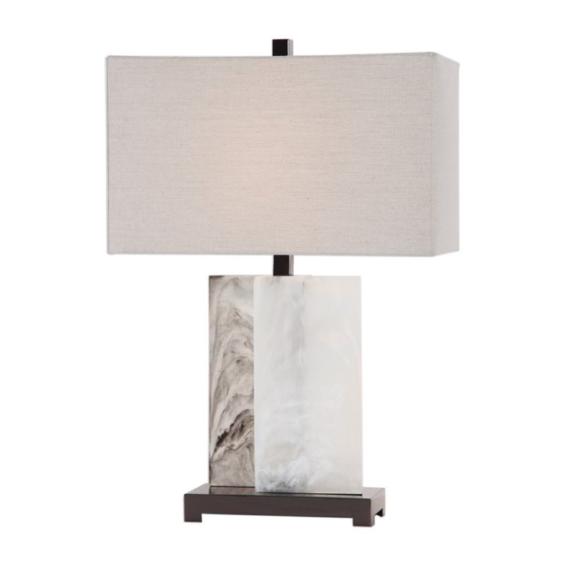 Uttermost Vanda Modern Steel Resin and Fabric Table Lamp in White/Gray/Nickel