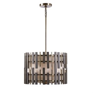Uttermost Myers 4-Light Coastal Steel Wood and Linen Drum Pendant in Warm Gray