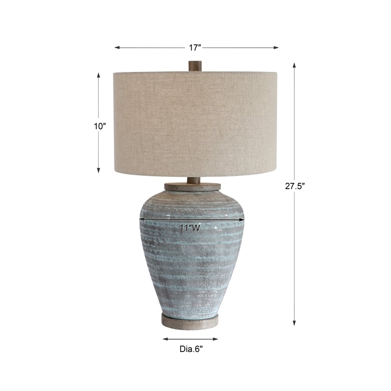 Uttermost Pelia Coastal Ceramic Fabric and Resin Table Lamp in Aqua Blue