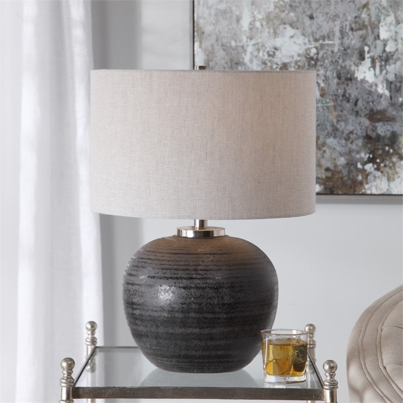 Uttermost Mikkel Farmhouse Ceramic Steel and Fabric Table Lamp in Charcoal
