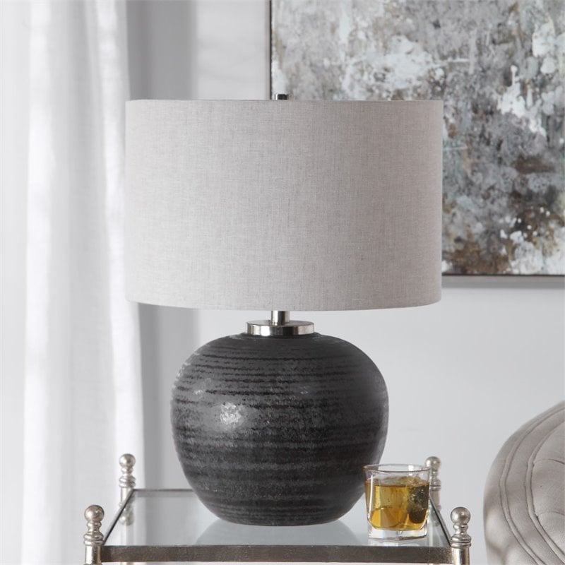 Uttermost Mikkel Farmhouse Ceramic Steel and Fabric Table Lamp in Charcoal
