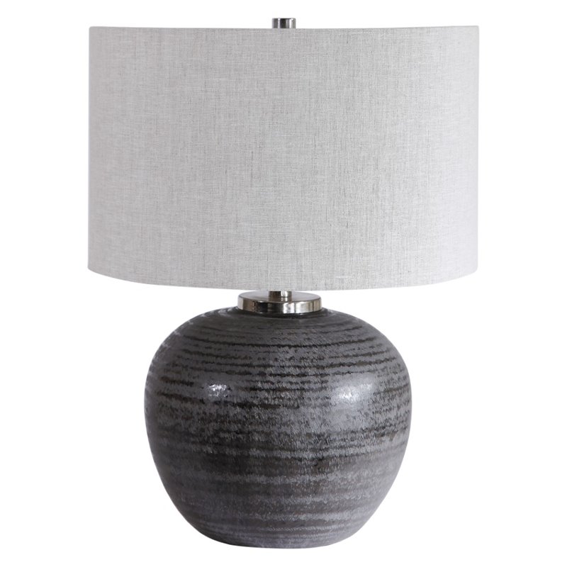 Uttermost Mikkel Farmhouse Ceramic Steel and Fabric Table Lamp in Charcoal