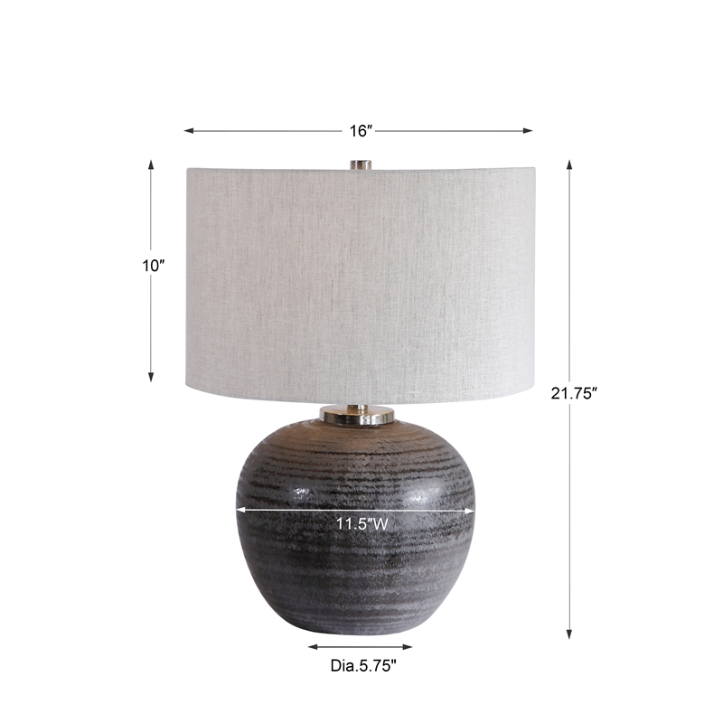 Uttermost Mikkel Farmhouse Ceramic Steel and Fabric Table Lamp in Charcoal