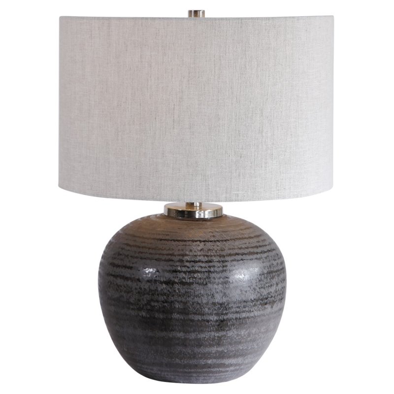 Uttermost Mikkel Farmhouse Ceramic Steel and Fabric Table Lamp in Charcoal