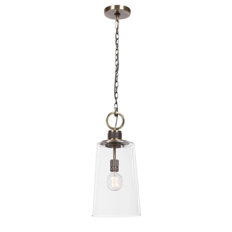 Uttermost Rosston 1-Light Steel and Glass Mini Pendant in Antique Brass/Brown