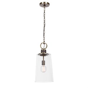Uttermost Rosston 1-Light Steel and Glass Mini Pendant in Antique Brass/Brown