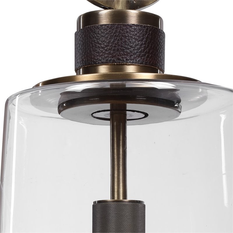 Uttermost Rosston 1-Light Steel and Glass Mini Pendant in Antique Brass/Brown
