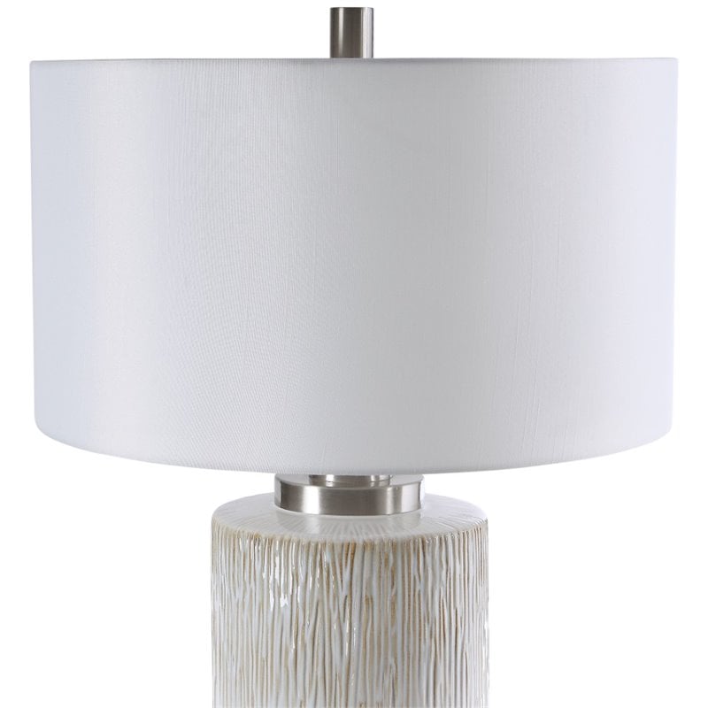 uttermost georgios iron ceramic and linen cylinder table lamp in aged white