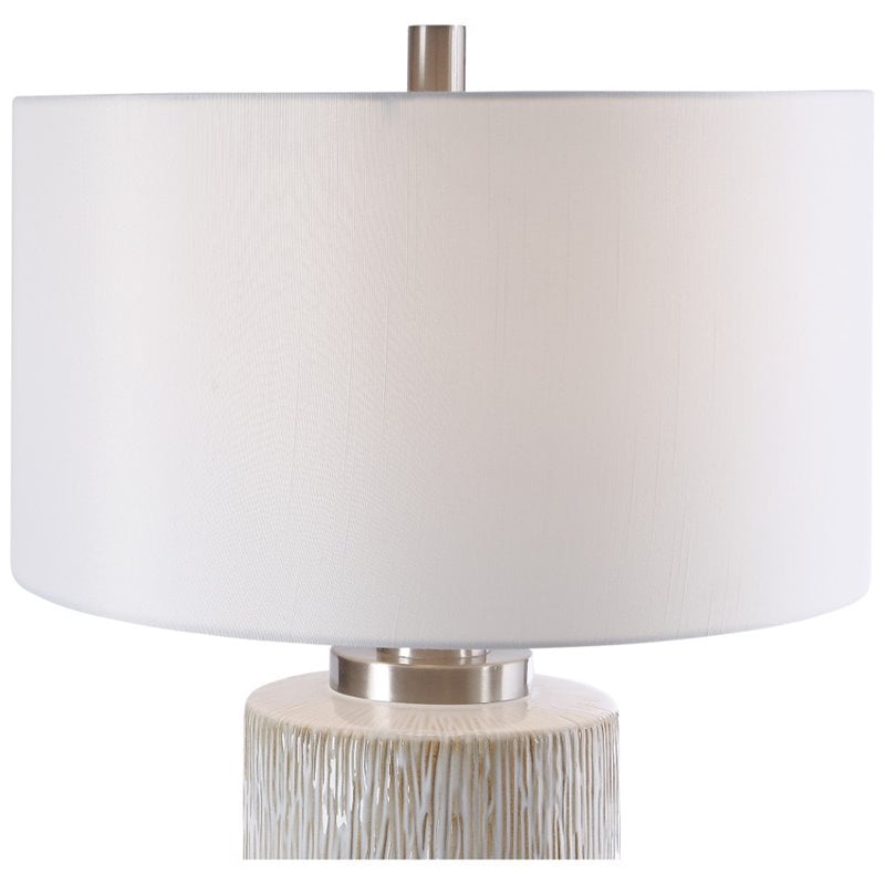 uttermost georgios iron ceramic and linen cylinder table lamp in aged white