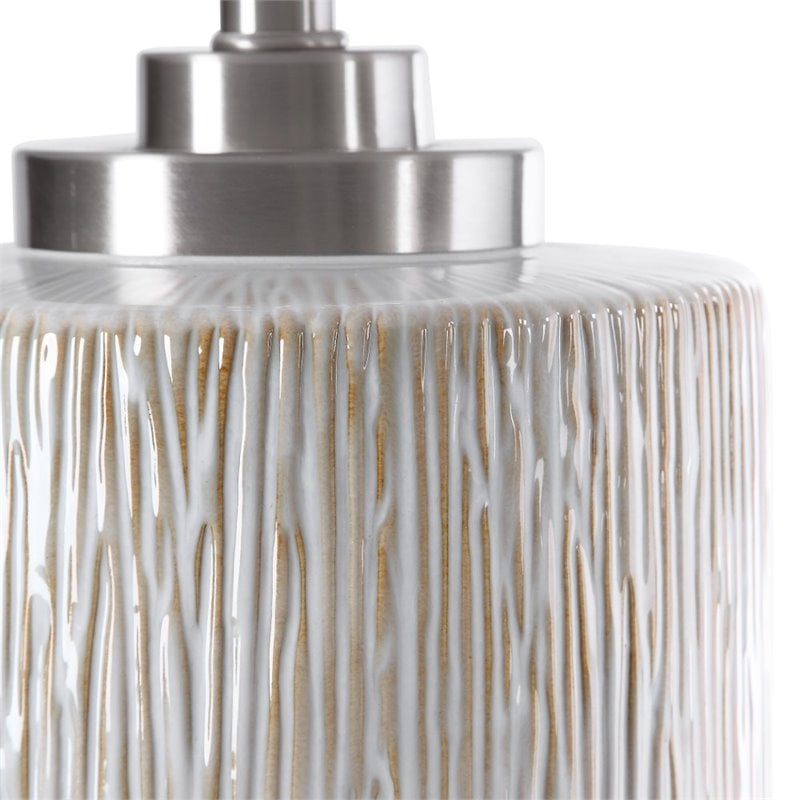 uttermost georgios iron ceramic and linen cylinder table lamp in aged white
