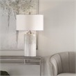 Uttermost Georgios Iron Ceramic and Linen Cylinder Table Lamp in Aged White
