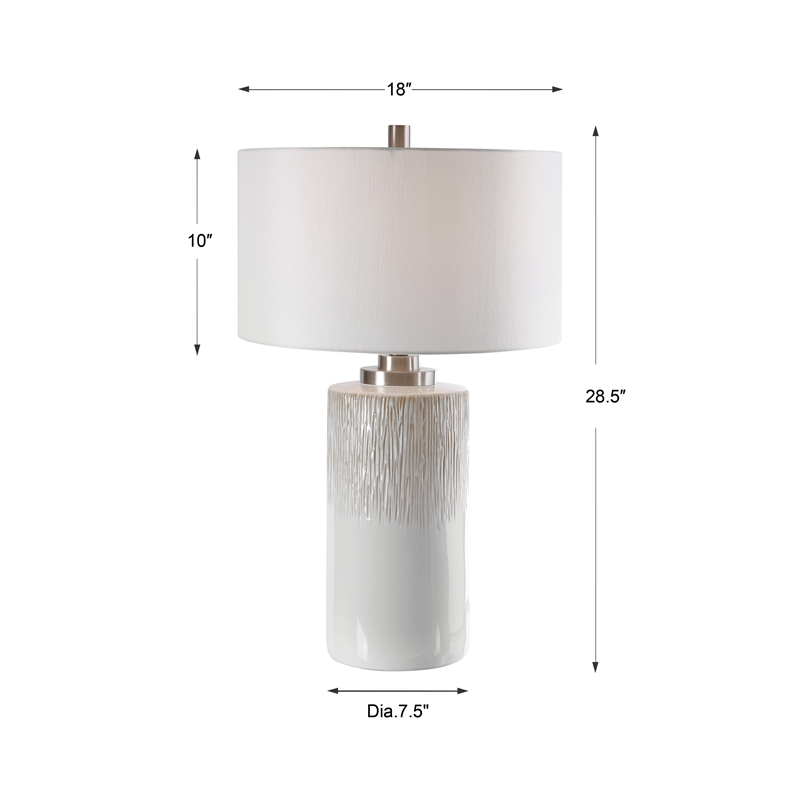uttermost georgios iron ceramic and linen cylinder table lamp in aged white