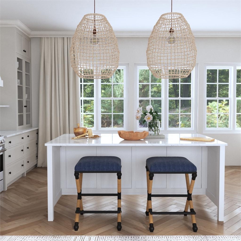 Uttermost Cross 1-Light Coastal Steel and Rattan Weave Pendant in Aged Bronze