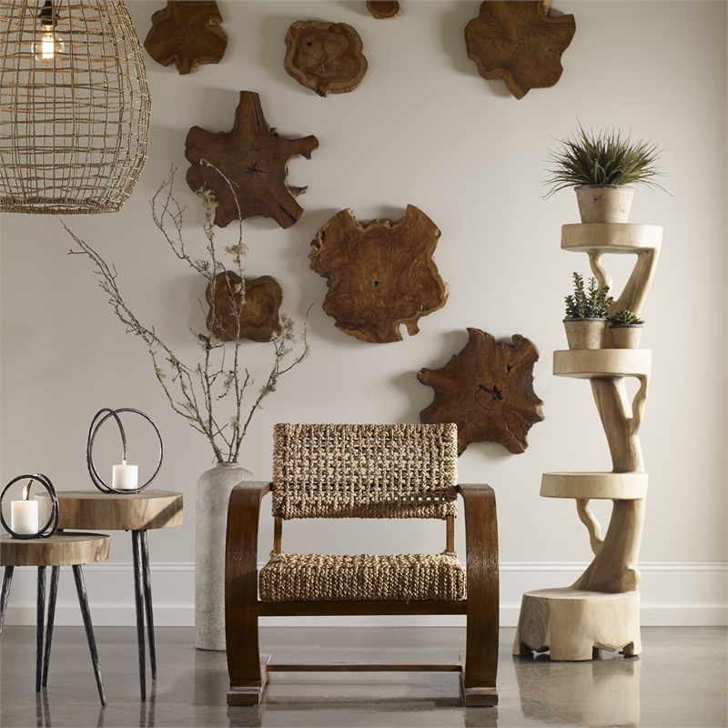 Uttermost Cross 1-Light Coastal Steel and Rattan Weave Pendant in Aged Bronze