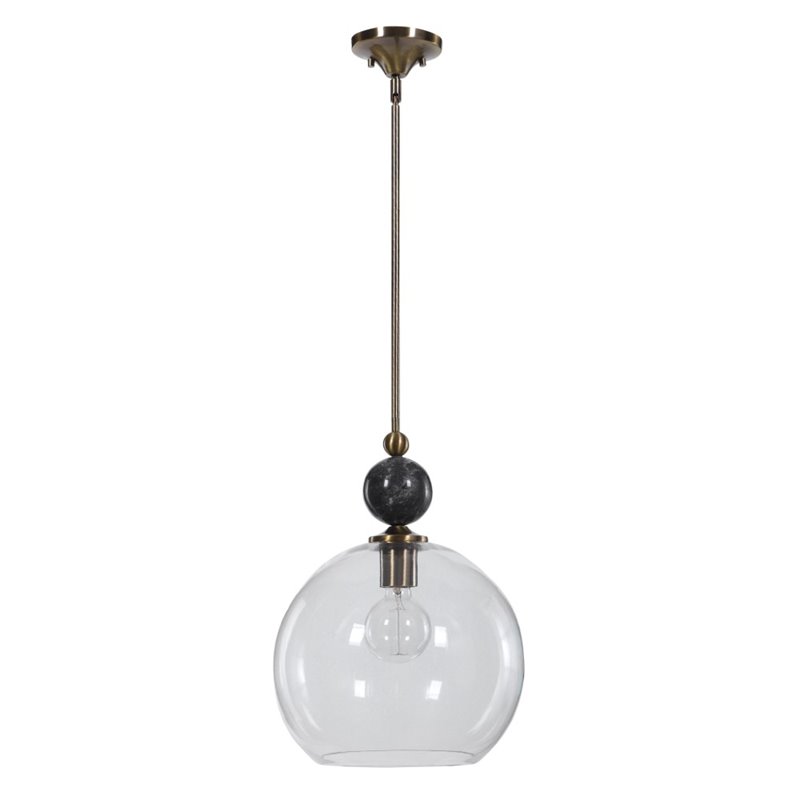 Uttermost Mendota 1-Light Glass Iron and Marble Pendant in Aged Brass