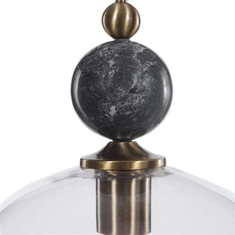 Uttermost Mendota 1-Light Glass Iron and Marble Pendant in Aged Brass