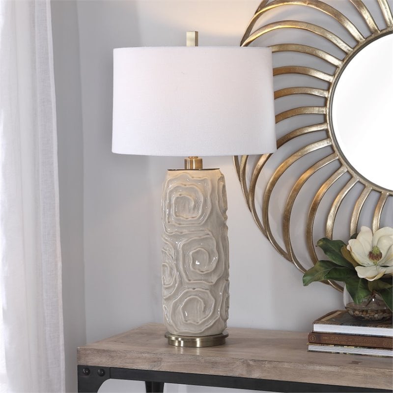 Uttermost Zade Ceramic Fabric and Iron Table Lamp in Warm Gray