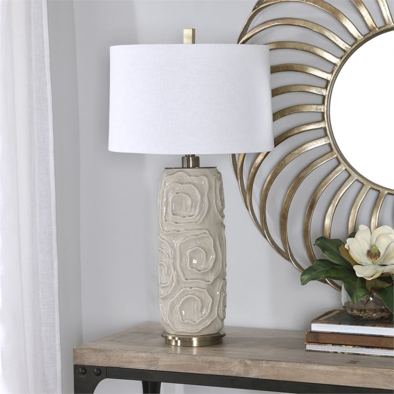 Uttermost Zade Ceramic Fabric and Iron Table Lamp in Warm Gray