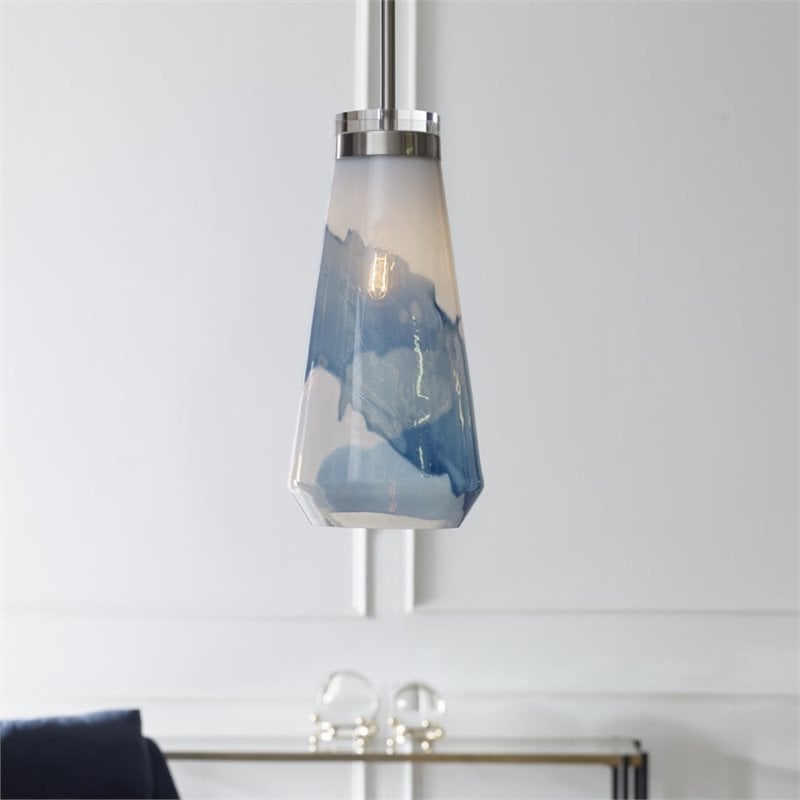 Uttermost Windswept 1-Light Coastal Steel and Glass Mini Pendant in Blue/White