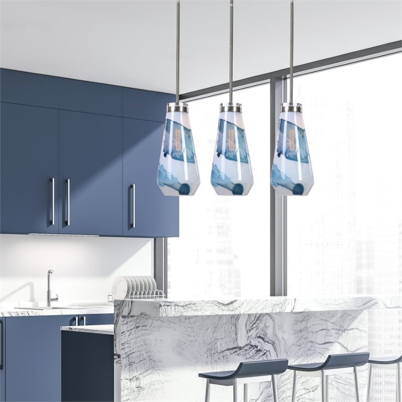 Uttermost Windswept 1-Light Coastal Steel and Glass Mini Pendant in Blue/White