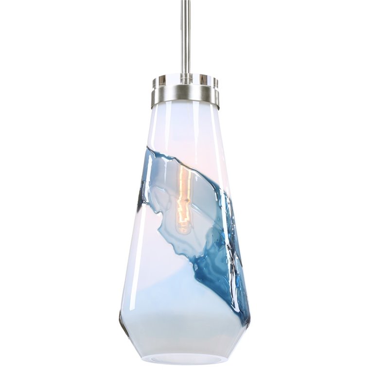 Uttermost Windswept 1-Light Coastal Steel and Glass Mini Pendant in Blue/White