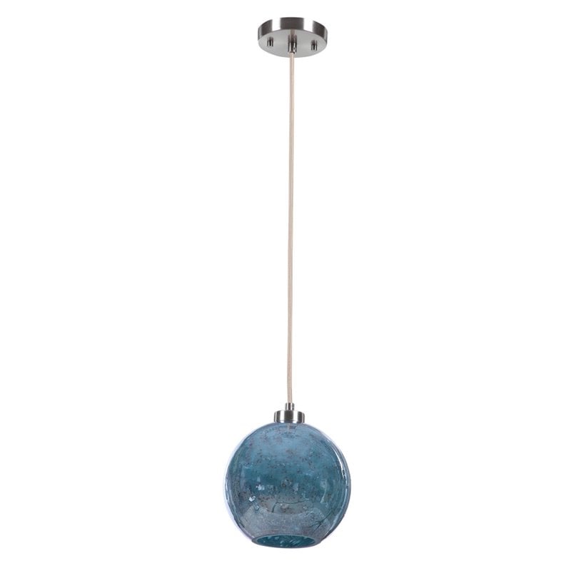 Uttermost Gemblue 1-Light Coastal Steel and Glass Mini Pendant in Blue/Nickel