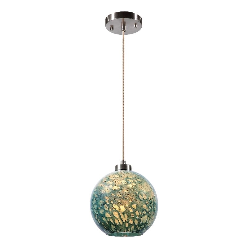 Uttermost Gemblue 1-Light Coastal Steel and Glass Mini Pendant in Blue/Nickel