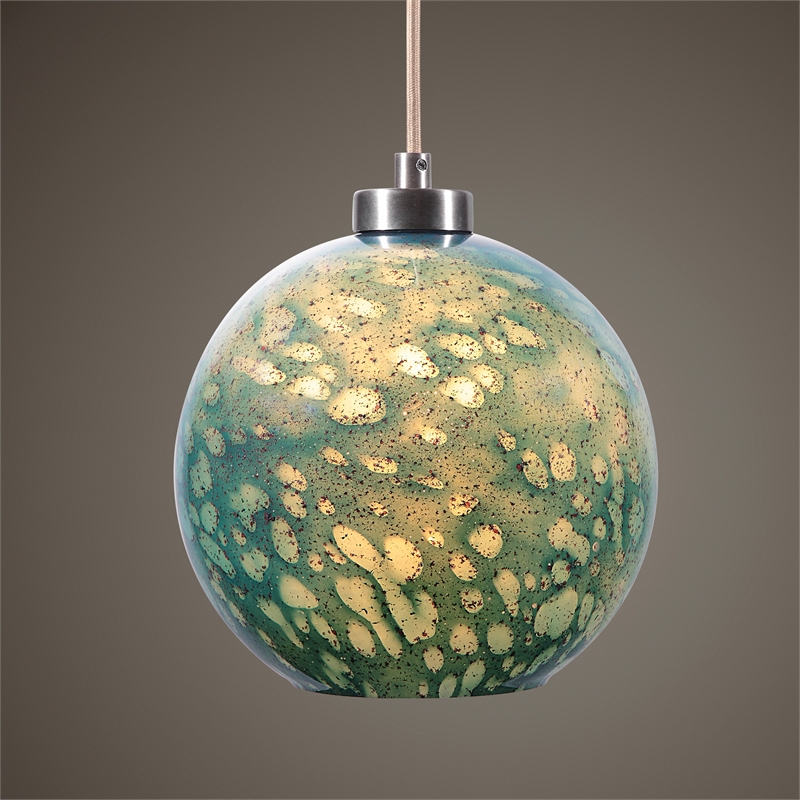 Uttermost Gemblue 1-Light Coastal Steel and Glass Mini Pendant in Blue/Nickel