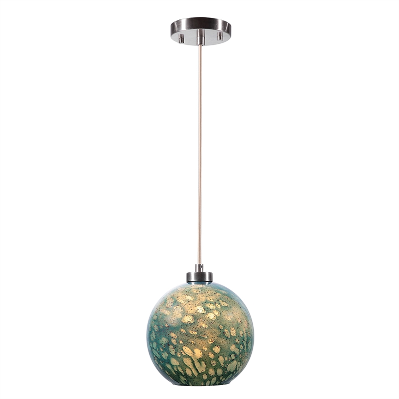 Uttermost Gemblue 1-Light Coastal Steel and Glass Mini Pendant in Blue/Nickel