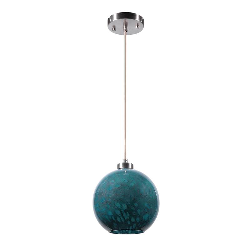 Uttermost Gemblue 1-Light Coastal Steel and Glass Mini Pendant in Blue/Nickel