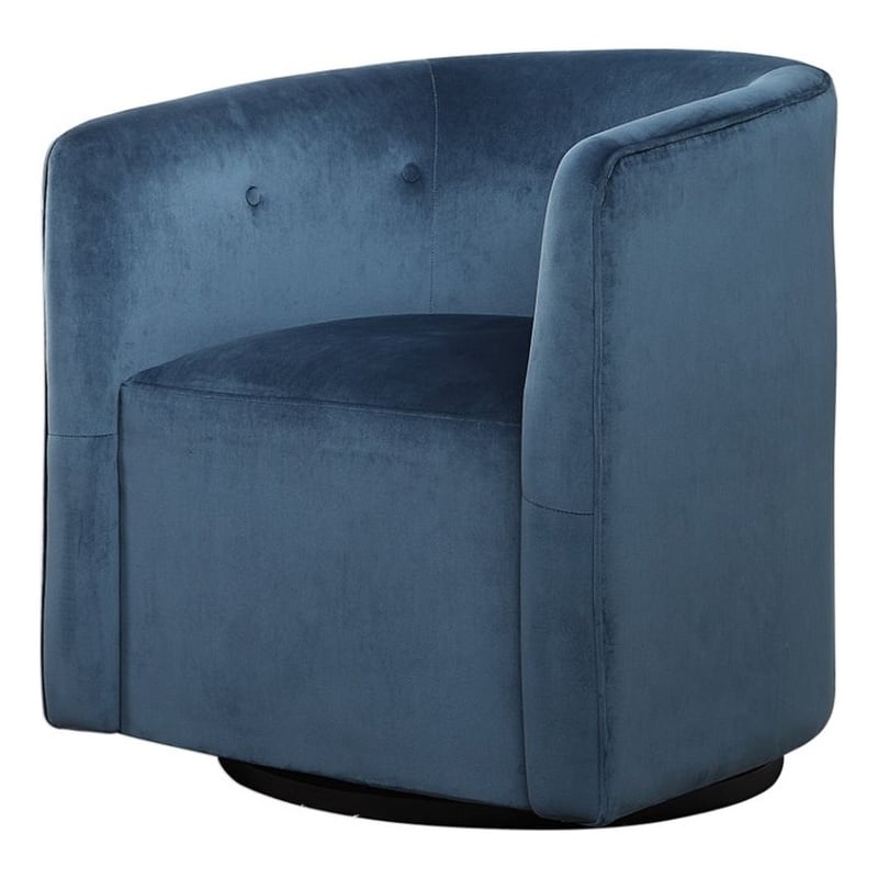 Uttermost Mallorie Contemporary Wood and Fabric Swivel Chair in Ink Blue