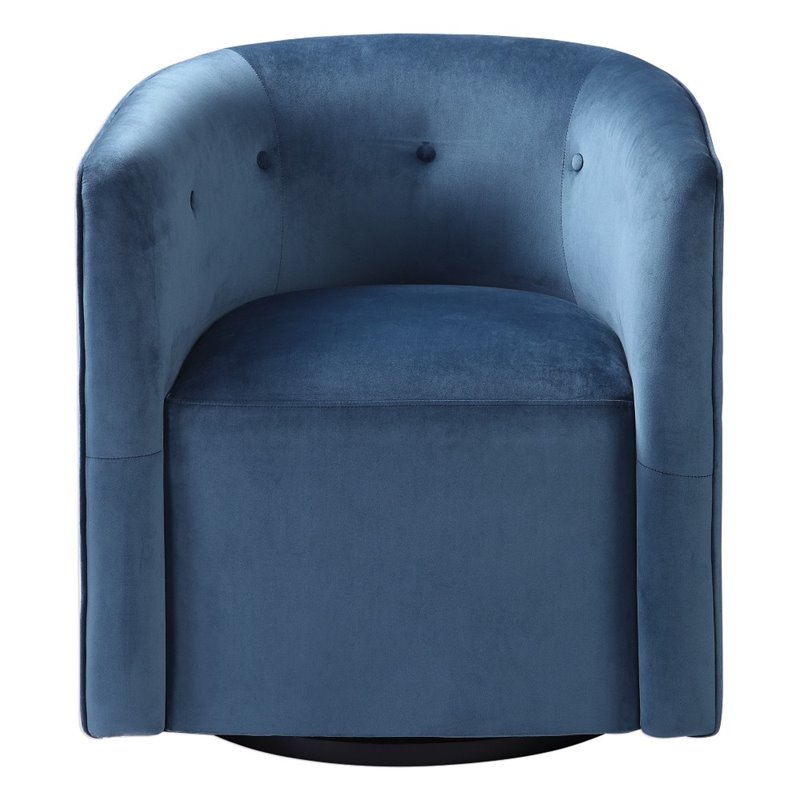 Uttermost Mallorie Contemporary Wood and Fabric Swivel Chair in Ink Blue
