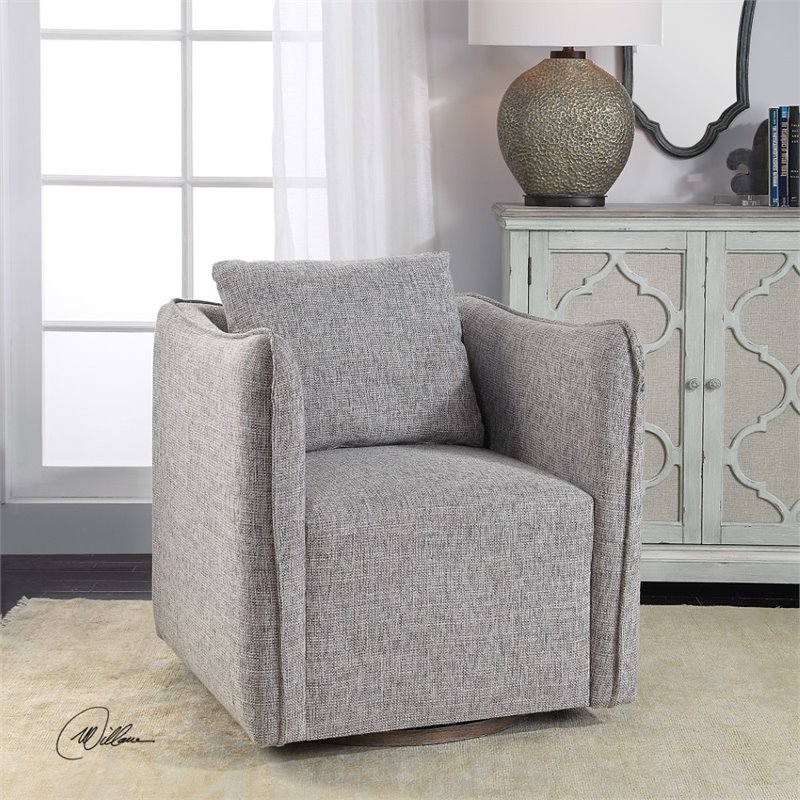 Uttermost Corben Contemporary Wood and Fabric Swivel Chair in Weathered Gray