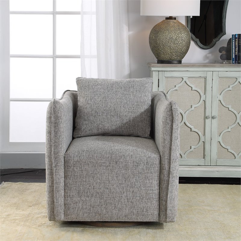 Uttermost Corben Contemporary Wood and Fabric Swivel Chair in Weathered Gray