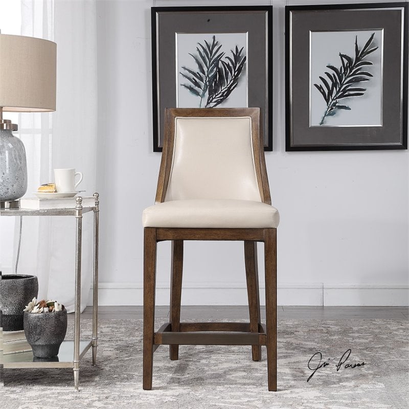 Uttermost Purcell Wood and Faux Leather Counter Stool in Cappuccino