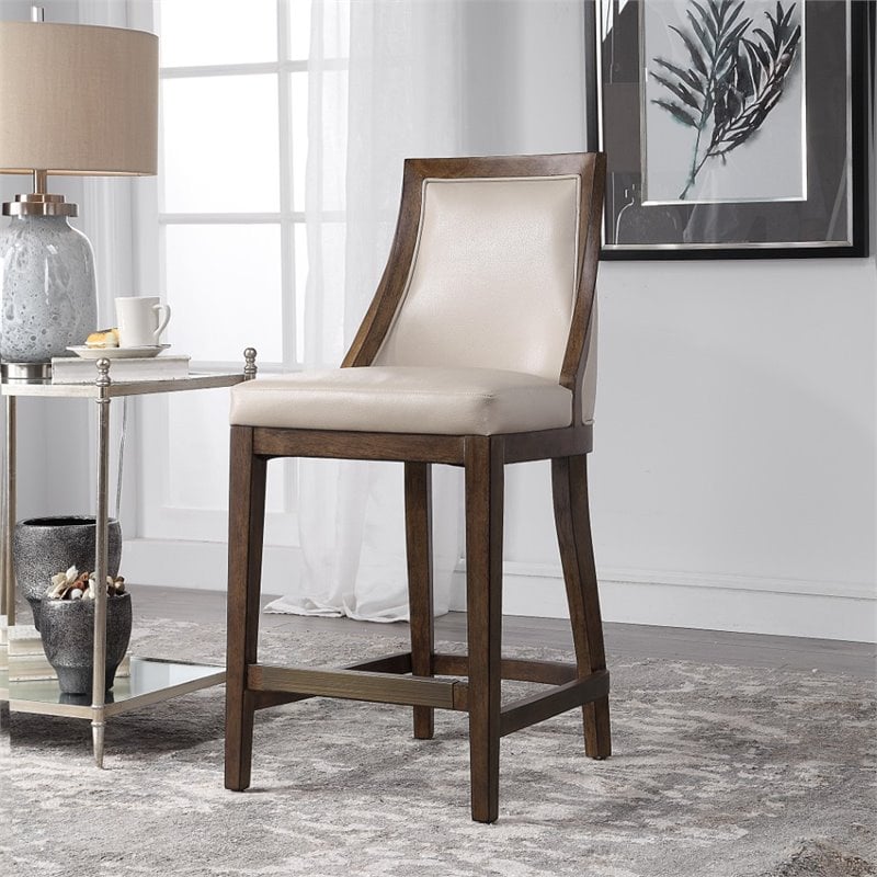 Uttermost Purcell Wood and Faux Leather Counter Stool in Cappuccino