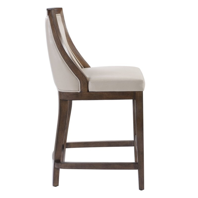 Uttermost Purcell Wood and Faux Leather Counter Stool in Cappuccino