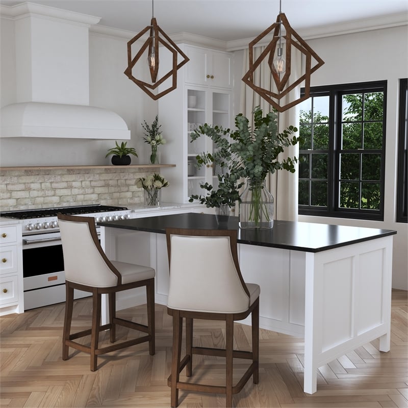 Uttermost Purcell Wood and Faux Leather Counter Stool in Cappuccino